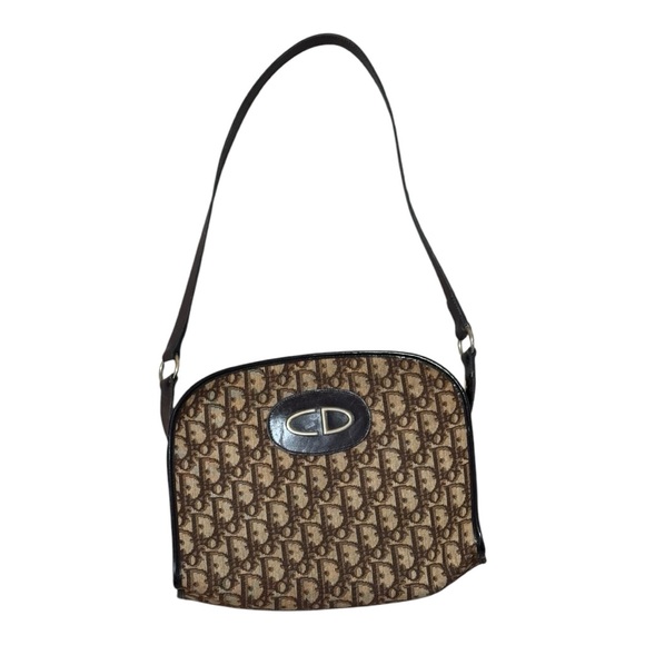 CHRISTIAN DIOR Vintage Trotter Shoulder Bag Purse Hand Brown‎ Logo Leather VTG - Picture 1 of 8
